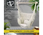 Gardeon Hanging Hammock Swing Chair Outdoor Camping Hammocks 2xCushions Cream