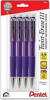Pentel Twist-Erase III Mechanical Pencil, (0.9mm), Bold Line, Violet Barrel, Pack of 4 (QE519BP4V)