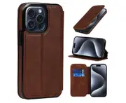 Iphone 15 Pro Wallet Phone Case,Pu Leather Phone Case With RFID Blocking and Card Slots Holder-Brown