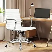 Furb Eames Office Chair with Adjustable Tilt Function, Eames Replica Home Office Chair, Adjustable Height Swivel Desk Chair with Silver Armrests and Legs for Home （White）