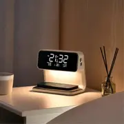Alarm Clock with Wireless Charging and Lights Dimmable Digtial Alarm Clock Charging Station for Bed White