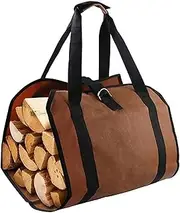 Log Baskets Canvas Firewood Holder Log Carrier Tote Fireplace Firewood Carrier Bag for Indoor Outdoors Camping Firewood Basket(Dark Brown)