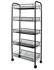 [SOGA] 5 Tier Steel Bee Mesh Kitchen Storage Organizer with Wheels in Black