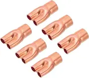 uxcell 1/2" x 1/4" x 1/4" ID Tee Tee Y Type Copper Fitting, 6 Pcs Welding Joint Split Union Intersection for HVAC, Air Conditioning Refrigeration System
