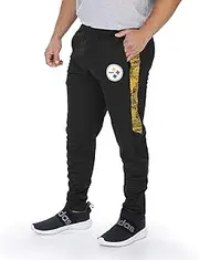 Zubaz NFL Pittsburgh Steelers Men's Track Pant with Static Half Panels, Solid Black