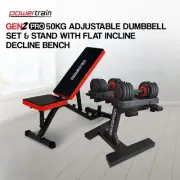 Powertrain Gen2 Pro 50KG Adjustable Dumbbell Set & Stand with Flat Incline Decli