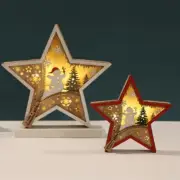 Wooden Star Shaped Night Light Christmas Snowflake Snowman Ornament LED Decor