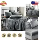 Elegant Grey Satin Full Sheet Set - 6 Pieces with 4 Pillowcases & Deep Pocket