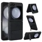 For Samsung Galaxy Z Flip 3 4 5 6 Slim Rugged Carbon Fiber Texture Case w/ Stand