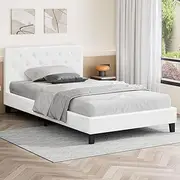 ALFORDSON Bed Frame Base King Single Size Madelyn Series, Mattress Topper Platform Foundation with PU Leather Upholstery for Bedroom, White