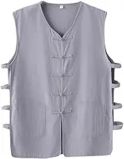[Generic] Tang Suit Men's Traditional Chinese Clothing T-Shirt Kung Fu Chinese Vest Cotton and Linen Sleeveless
