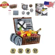 Classic Wicker Picnic Basket Set for 4 – Insulated Cooler & Blanket Included