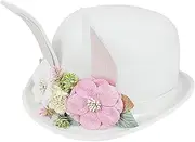 [Generic] Bunny Ear Top Hat, Party Bunny Ears Bowler Hat With Flowers, Stylish Role Play Accessories, Carnival Headpiece, Soft Party Headdress For Women, Men