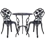 3PC Outdoor Setting Cast Aluminium Bistro Table Chair Patio Black