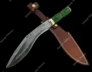 Handmade Damascus Antique Kukri Knife with Leather Sheath .Carbon Steel Blade