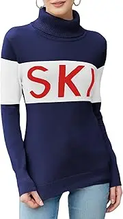 [LCXWFE] Womens Ski Sweaters Color Block Long Sleeve Turtleneck Pullover Sweater Trendy Knitwear Tops
