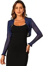 [Allegra K] Sheer Mesh Shrug for Women's Ruffled Open Front Cropped Bolero Cardigan