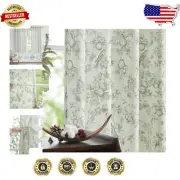 Sage Green Floral Linen Curtains - Light Filtering Drapes for Living Room, 63"