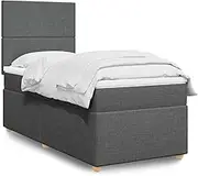 vidaXL Dark Grey King Single Bed - Box Spring Bed with Pocket Spring Mattress - Integrated LED & Adjustable Headboard - Fabric Comfort for Bedroom