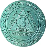 Bulk Lot of 25 Aluminum 3 Month AA Medallions Green 90 Day Sobriety Chips Serenity Prayer Back