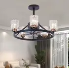 Osgner 22.5'' Black Farmhouse Chandelier Ceiling Fan with Light & Remote