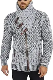 [SWJGLITTR] Men's Knit Full Zip Up Button Cardigans Turtle Neck Sweaters Jackets Slim Fit Cable Turtleneck Cardigan, Grey, 3X-Large