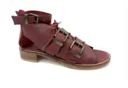 OOBASH Sunchaser Women Shoe Wine Block Heel Sandal Lace Up Back Zipper Leather
