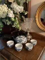 BEAUTIFUL PIER ONE BLUE & WHITE PAISLEY(RARE)COBALT JAPANESE ASIAN TEAPOT / CUPS
