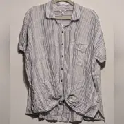 Splendid White Blue Stripe Oversized Button Front Viscose Linen Top Shirt - S