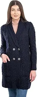 [SAOL] 100% Irish Merino Wool Ladies Shawl Collar Cardigan Coat with Pockets
