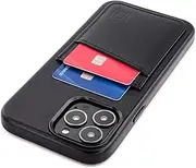 Dockem Genuine Leather Card Case for iPhone 13 Pro Max with Built-in Metal Plate for Magnetic Mounting, Stitched-on Wallet with 2 Credit Card Holders, 6.7" Pro Max M2GL [Black]