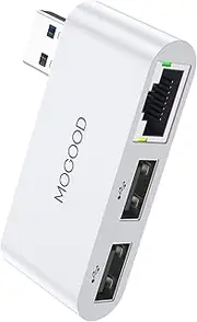 MOGOOD USB to Ethernet Adapter, USB 2.0 to Gigabit Ethernet LAN Network Adapter, RJ45 1000Mbps 3-in-1 USB Hub with 2*USB2.0 Ports for Laptops PC MacBook Surface XPS Windows Linux MacOS and More
