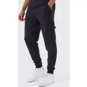 Mens Black Regular Fit Cargo Jogger
