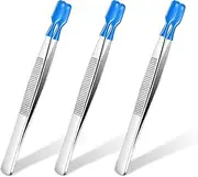 Honoson 3 Pieces Tweezers with Rubber Tips PVC Coated Rubber Long Bent Tweezers for Crafts Stamps Beads Jewelry Tools(4.33 Inch,Blue)