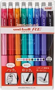 Uni Erasable Knock Ballpoint Pen, Uni-Ball R:E, 8 color assorted (URN180058C)