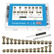 320 Set Chicago Screws Assorted Kit, 6 Size Leather Rivets Binding, Bronze Tone