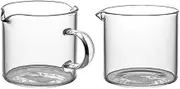 DOITOOL 2Pcs Mini Glass Pitcher Clear Glass Creamer with Handle Small Coffee Milk Creamer Jug Pitcher Kitchen Sauce Cup with Pouring Spout