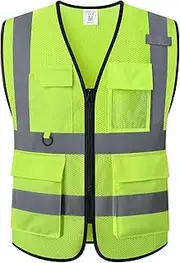 HATAUNKI Hi Vis Safety Vest for Men Women with Pockets Mesh Reflective High Visibility Vest Meets ANSI/ISEA Standards