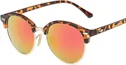 [HAOMAO] Retro Metal Half Frame Mirror Round Sunglasses For Men For Driving Uv400 Anti-Reflective Eyewear