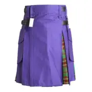 Heavy Cotton Hybrid Kilt Purple Color With Tara Murphy Tartan Kilt for men