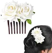 Rose Flower Hair Side Combs Accessories for Women Girls Rose Flowers Clip for Thick Fine Hair Flower Hair Pins for Women White Roses Artificial Flowers Hair Barrettes Clip