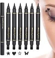 6Pc Double-headed Liquid Eyeliner Stamp Pen Set - Winged Eyeliner Stampp | Make Up Stamps For Eyes, Doubleheaded Beauty Cosmetics Daily Makeup Dating Travel Stage Performance Parties