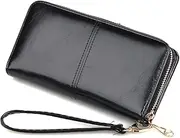 [DEARMAMY] Long Women Wallet Zipper Handbag Buckle Pu Leather Coin Purse Fashion Women's Purse Black