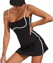 [Move With You] Womens Workout Tennis Dress with Built-in Bra & Shorts Pockets Sleeveless Exercise Golf Dresses