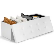 Costway 114cm Storage Ottoman Bench Foldable Shoe Bench Large Storage Box 160L Capacity Bedroom Hallway White