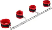 Heavy Duty Stainless Steel Expandable Silver Spreader Bar Home Gym with 4pcs Furry Red Adjustable Straps,Sports Aid Training Fitness Gear Pilates Aid Kit,Indoor Yoga