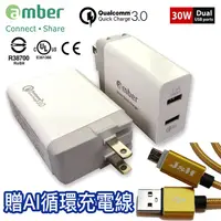 在飛比找PChome24h購物優惠-amber Smart Quick Charge 智能快速電