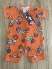 BONDS BABY WONDERSUIT ROMPER - MOTORBIKES ORANGE - SIZE 1 BNWT