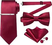 DiBanGu Men Ties Bowtie Set Satin Necktie Bow Tie and Pocket Square Cufflink Set for Men with Silver Tie Clip