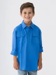 Kids Long Sleeve Country Shirt 1/4 Placket Sky Blue